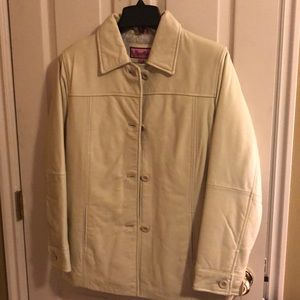 New medium leather car coat cream